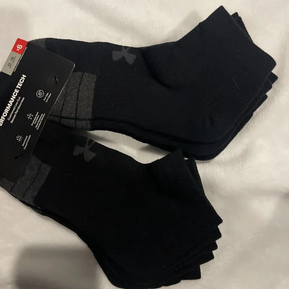 UNDER ARMOUR UA XL 12-16 Performance Tech Cushioned No-Show 6-Pack Black - Picture 4 of 6